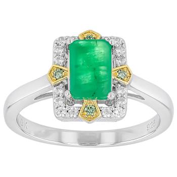 Zambian Emerald And Diamond Ring In Two-Tone Gold And Silver