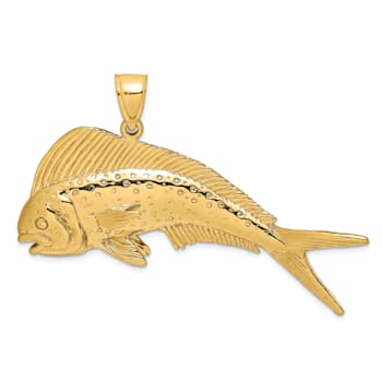 14k Yellow Gold Textured Female Dorado (Mahi-Mahi) Pendant