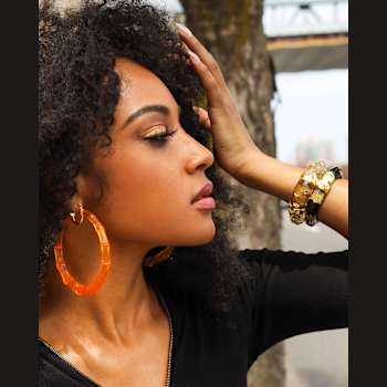 14K Yellow Gold Over Sterling Silver XL Bamboo Acrylic Hoops in Honey