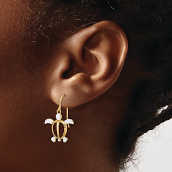 14K Two-tone Gold Sea Turtle Dangle Earrings
