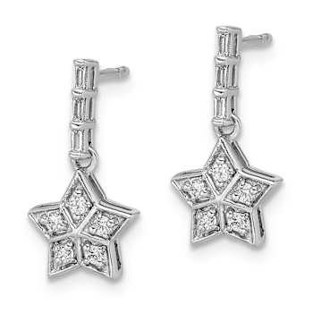 Rhodium Over 14k White Gold Diamond Star Dangle Earrings