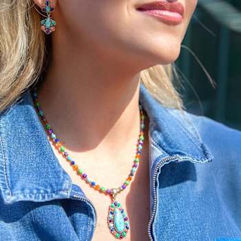 Barse Jewelry Blue Composite Turquoise With Multi-Gemstone Gold Tone
Concho Necklace