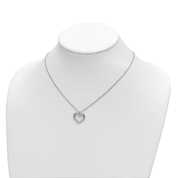 Sterling Silver Rhodium-plated Red Enamel Heart with 1-inch Extension Necklace