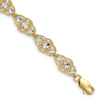 14K Two-tone Gold Diamond-Cut Fancy Link Bracelet
