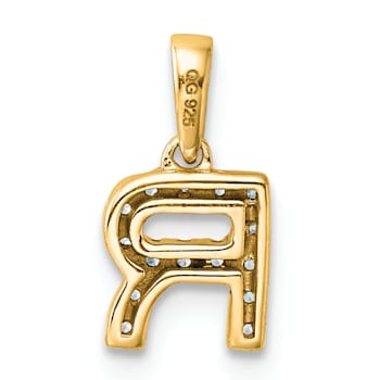 14K Yellow Gold Diamond Letter R Initial with Bail Pendant