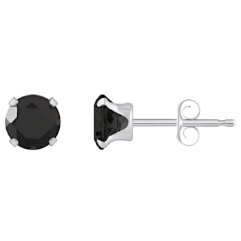5mm Round Black Onyx Rhodium Over 10k White Gold Stud Earrings