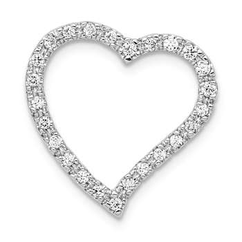 Rhodium Over 14k White Gold Diamond Curved Heart Chain Slide Pendant