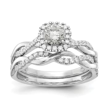 Rhodium Over 10K White Gold Eternal Promise Lab Grown Diamond Halo Ring 0.62ctw