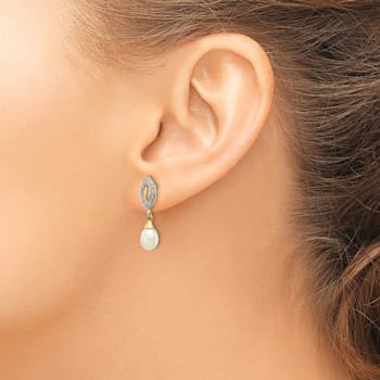 14K Yellow Gold 7x5mm White Teardrop Freshwater Cultured Pearl 0.01ct
Diamond Dangle Earrings