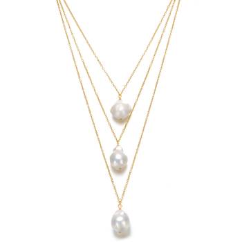 Freshwater Pearl Layered Necklace In 14K Gold Over Sterling Silver