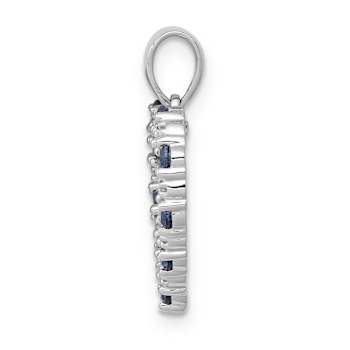 Rhodium Over 14k White Gold Diamond and Sapphire Heart Pendant
