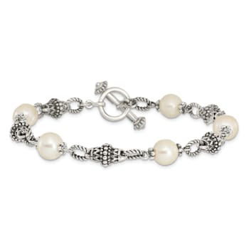 Sterling Silver Oxidized Freshwater Cultured Pearl Bracelet