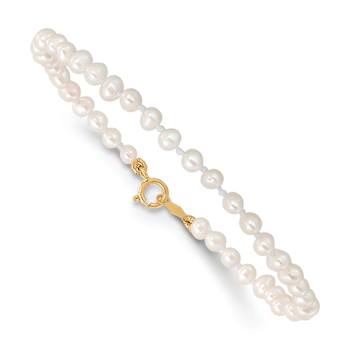 14k Yellow Gold Children's 3-4mm Egg Shape White Freshwater Cultured
Pearl Bracelet