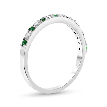 Emerald and Diamond 14k White Gold Anniversary Style Band Ring 0.35ctw