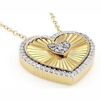 Lab-Grown Diamond Heart Slide Pendant Necklace In 14K Gold Over Sterling Silver