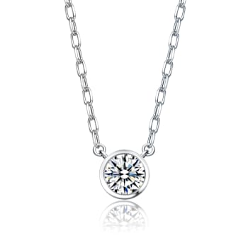 CZ Bezel-Set Pendant Necklace in Rhodium Over Brass