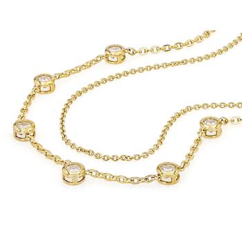 Layered Moissanite Station Necklace And Chain In 14K Gold Over Sterling Silver