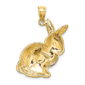 14k Yellow Gold Textured Sitting Rabbit Pendant