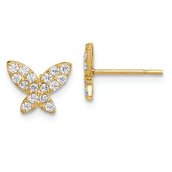14k Yellow Gold Children's Butterfly Cubic Zirconia Stud Earrings