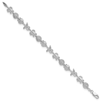 Rhodium Over Sterling Silver Polished and Textured Sea Life Bracelet