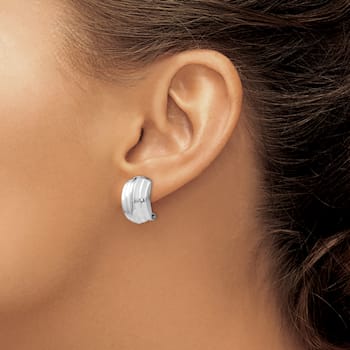 Rhodium Over 14k White Gold Polished Ribbed Non-pierced Omega Back Earrings