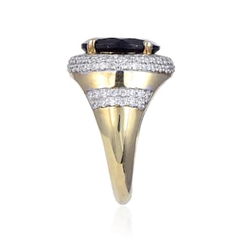 Smoky Quartz with Cubic Zirconia Accents 18K Yellow Gold Over Sterling
Silver Halo Ring, 5.99ctw