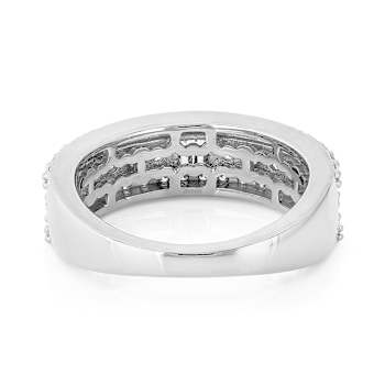 Lab-Grown Diamond Round And Baguette Multi-Row Band Ring In Sterling
Silver 1.00ctw