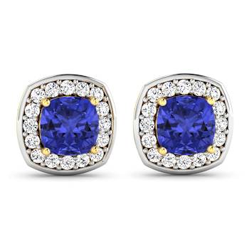 1.64ctw 14K Yellow Gold Tanzanite and White Diamond Halo Earrings