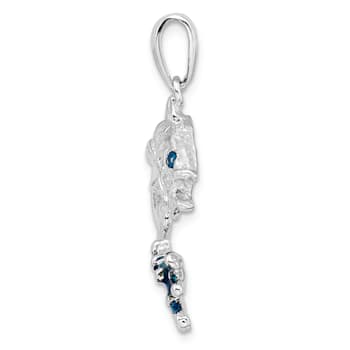 Rhodium Over Sterling Silver Enameled Jumping Bass Fish Pendant