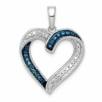 Rhodium Over 14k White Gold Blue and White Diamond Heart Pendant