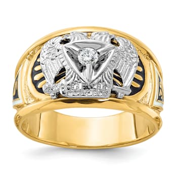 10K Two-tone Yellow and White Gold Men's Enamel and Diamond 32nd
Scottish Rite Masonic Ring 0.103ctw