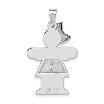 Rhodium Over 14k White Gold Satin Diamond Kid with Bow Pendant