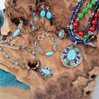 Barse Jewelry Blue Composite Turquoise With Multi-Gemstone Gold Tone
Concho Necklace