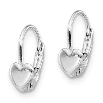 Rhodium Over 14k White Gold Children's Heart Dangle Earrings