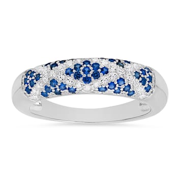 Blue And White Cubic Zirconia Rhodium Over Sterling Silver Ring 0.79ctw