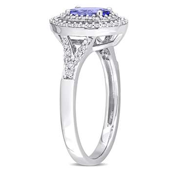 Tanzanite and Diamond 10K White Gold Ring 1.00ctw