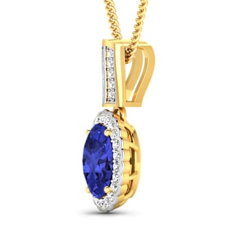 1.60ctw 14K Yellow Gold Tanzanite and White Diamond Pendant with 18 inch
Cable Chain