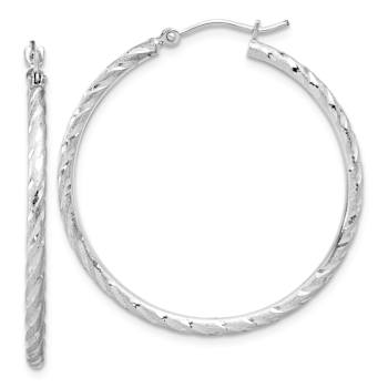 Rhodium Over 14k White Gold Polished, Satin and Diamond-Cut 1 3/8"
Hoop Earrings