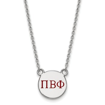 Rhodium Over Sterling Silver LogoArt Pi Beta Phi Small Enamel Pendant Necklace