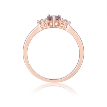 Blue Lab Created Alexandrite with White Sapphire Accents 14K Rose Gold
Over Sterling Silver Ring