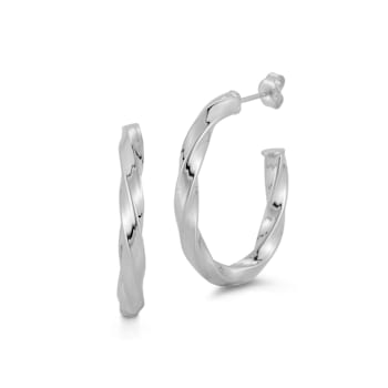 Sterling Statements Rhodium Over Sterling Silver Oval Twist J Hoop Earrings