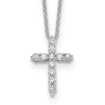 Rhodium Over 10k White Gold 0.33 ctw Diamond Cross Pendant with 18 inch
Cable Chain