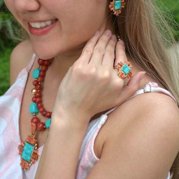 Barse Jewelry Composite Turquoise With Opal & Coral Gold Tone Santa
Fe Cross Ring