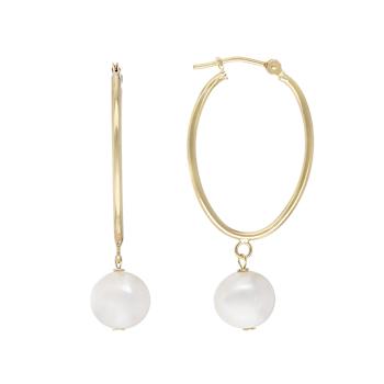 Freshwater Pearl Long Drop Earrings In Solid 14K Gold