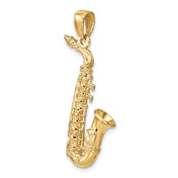 14k Yellow Gold Solid Polished and Textured 3D Saxophone Pendant