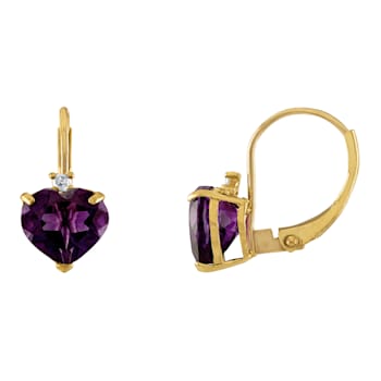 10K Yellow Gold Amethyst and Diamond Heart Leverback Earrings 1.63ctw