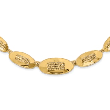 14K Yellow Gold Polished and Textured Fancy Plus 2-inch Ext. Necklace
