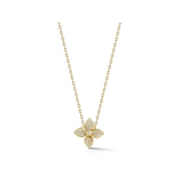 Sterling Statements 14K Yellow Gold Over Sterling Silver Pave Flower Necklace