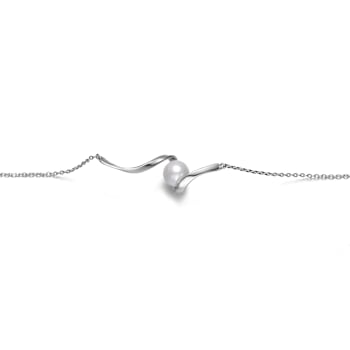 Pear Shape Freshwater Pearl Ribbon Cable Bracelet In Sterling Silver