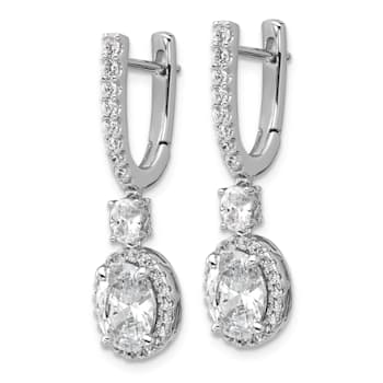 Rhodium Over Sterling Silver Fancy Oval Cubic Zirconia Halo Hinged
Dangle Earrings